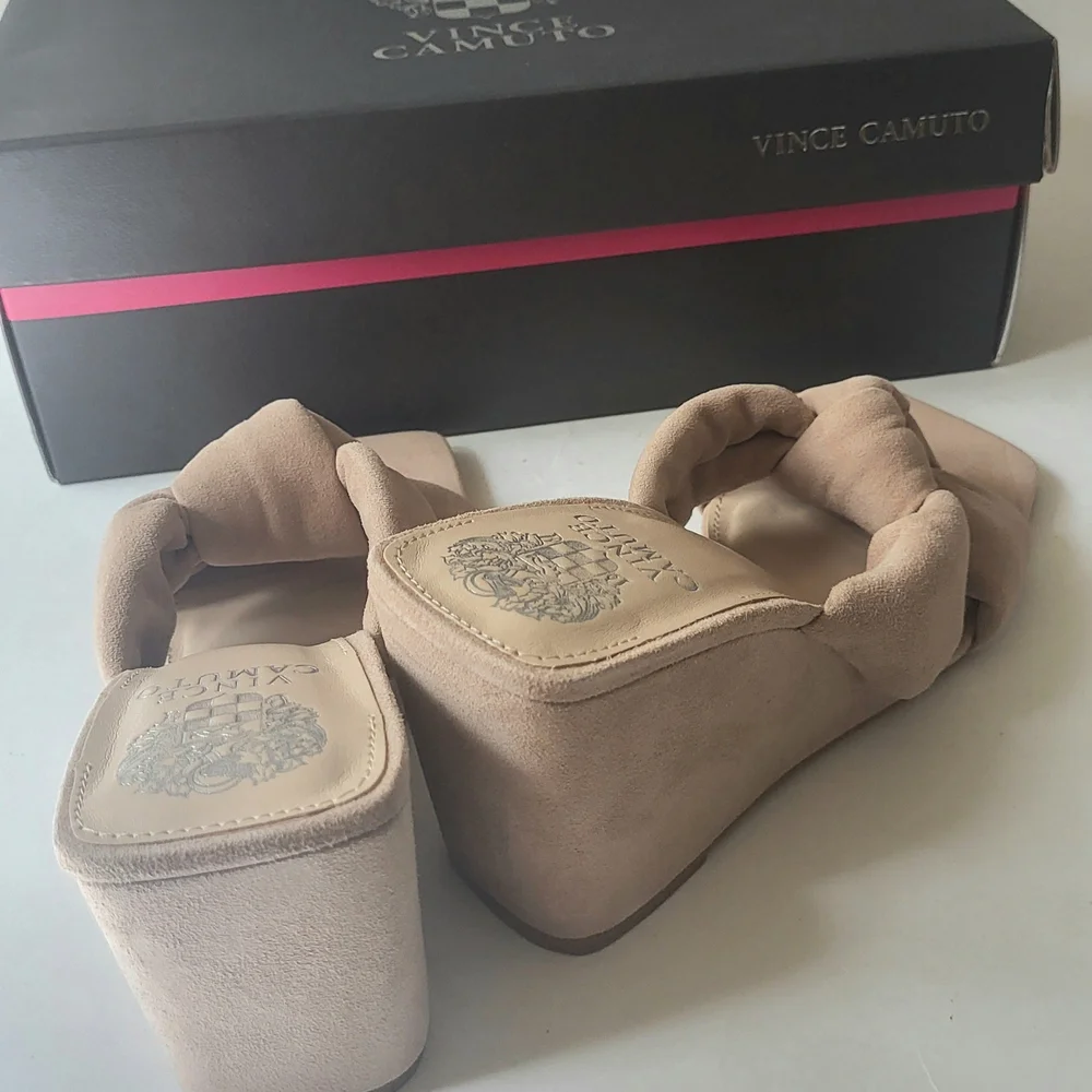 Vince Camuto Rennaya Suede Wedge Sandals Beige - Picture 6 of 10